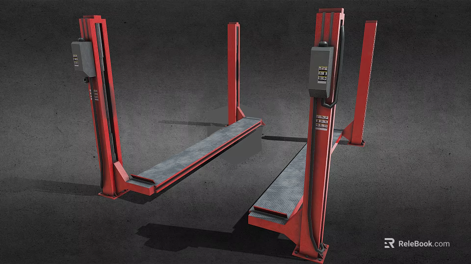 Red Heavy Duty Column Type Car Lift With Stable Platform Structure 3d model 