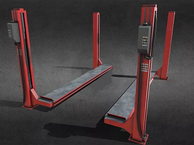 Red Heavy Duty Column Type Car Lift With Stable Platform Structure 3d model