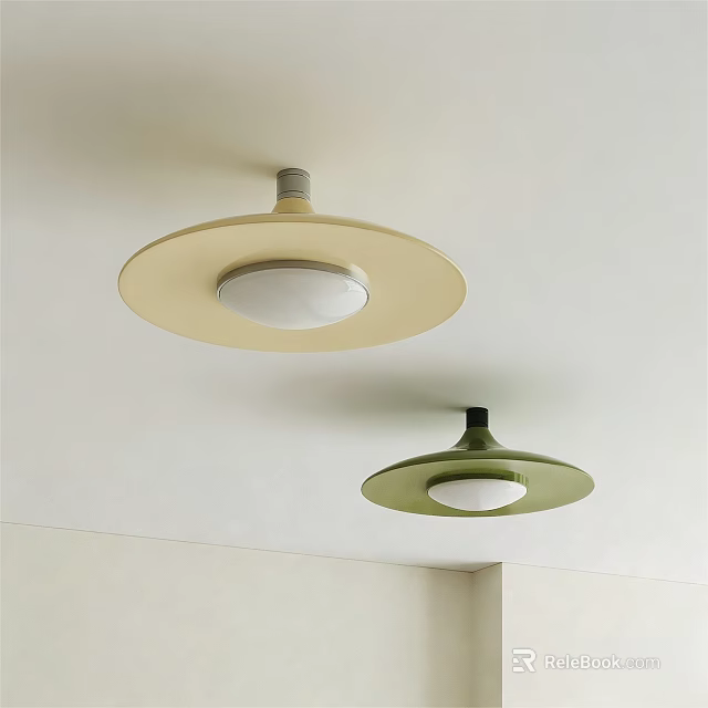 Beige And Green Circular Ceiling Lights On White Ceiling Modern Minimalist Design 3d model