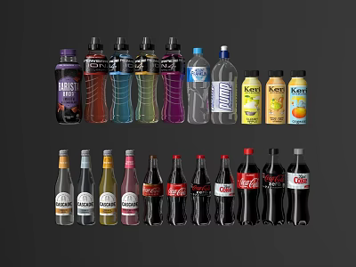 Various Types of Assorted Beverage Bottles With Different Flavors And Colors 3d model