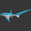 Cartoon Blue Shark Toy with Big Eyes Open Mouth White Belly and Dark Background Reflection