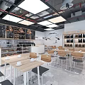 Modern Cafe Interior Design With Open Layout Tables Chairs Bar Counter And Seating 3d model