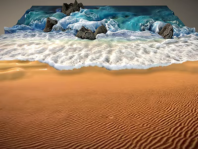 Stunning Coastal Landscape With Turquoise Crashing Waves Brown Sand And Rocks 3d model