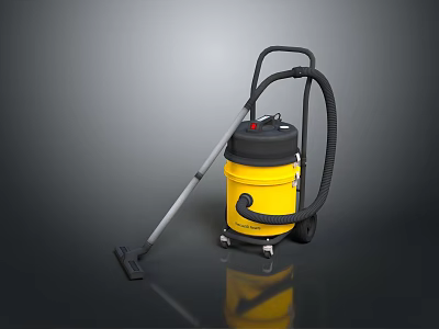 Yellow Portable Vacuum Cleaner With Long Handle And Wheels For Home Cleaning 3d model