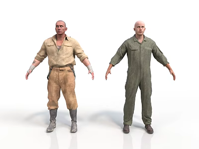 Light Brown Separate Work Clothes And Dark Green Coveralls With Boots As Daily Life Essentials 3d model
