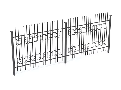 Decorative Iron Fence With Vertical Bars And Intricate Patterns For Garden 3d model