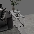 Modern Nesting Side Tables With White Tabletop Black Metal Frame And Decor Items By Sofa 3d model