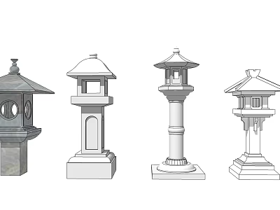 Traditional Outdoor Lights With Various Pillar Designs And Classic Lantern Structures 3d model