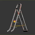 Silver Metal Ladder With Multiple Steps Yellow Support Bars and Red Small Object
