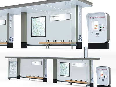 Modern Bus Station Platform With Benches Information Map And Ticket Vending Machine 3d model