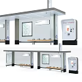 Modern Bus Station Platform With Benches Information Map And Ticket Vending Machine 3d model