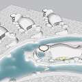 Unique White Dome Shaped Boutique Hotel Building With Water Area Sandy Ground And Umbrellas