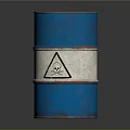 Vintage Blue Oil Barrel With White Stripe And Skull Hazard Symbol