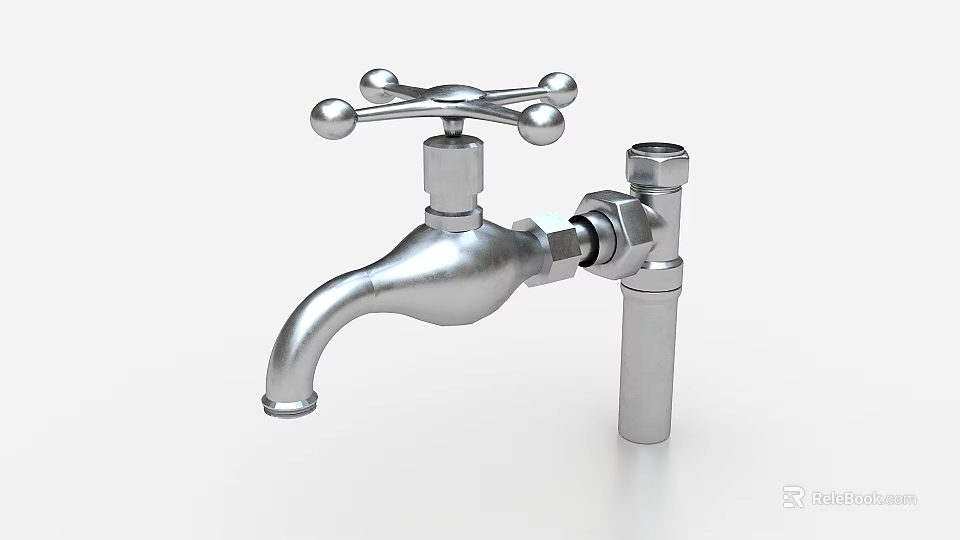 Popular Photo Check In Spot Featuring Unique Chrome Cross Handle Faucet 3d model 