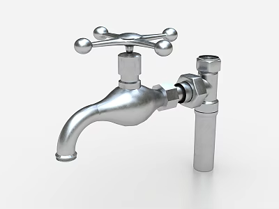 Popular Photo Check In Spot Featuring Unique Chrome Cross Handle Faucet 3d model