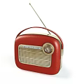 Red Vintage Radio Speaker with Retro Design Gold Accents Handle and Knob on White Background