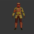 3D Armored Warrior Character in Yellow Armor with Red Shoulder Patch and Brown Pants