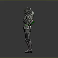 Futuristic Combat Armor With Silver Gray Body Green Accents And Glowing Eyes