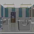 Modern Retail Store Interior With Shelves Display Products Tables Chairs Cashier Counter And Pendant Lights