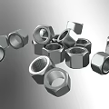 Metal Nuts Scattered On Gray Background With Different Sizes And Shapes 3d model