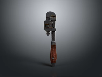 Heavy Duty Hardware Tool Adjustable Wrench With Wooden Handle And Metal Construction 3d model