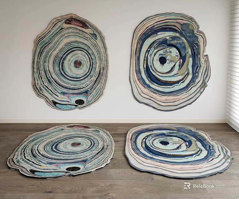 Four Artistic Shaped Rugs With Layered Circular Patterns 3d model 