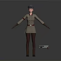 Game Film Character In Beige Uniform With Hat Red Armband Brown Boots And Handgun