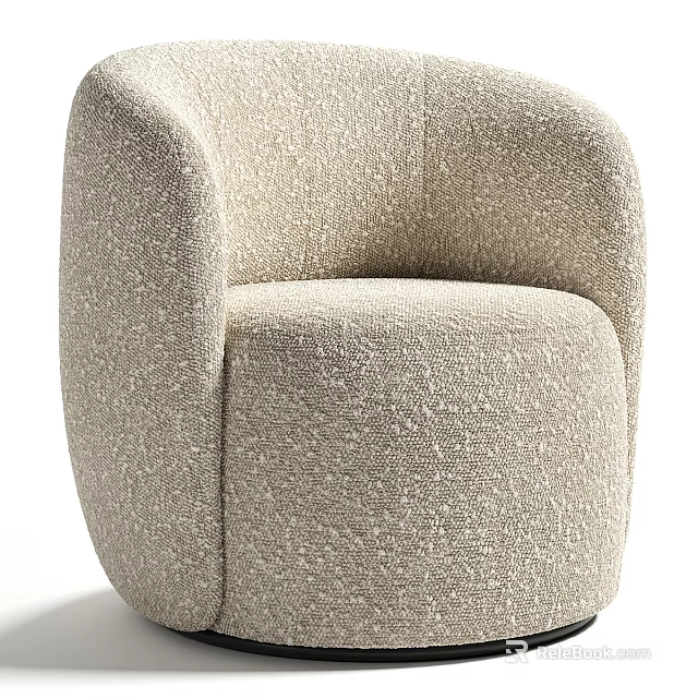 Comfortable Modern Beige Textured Fabric Single Sofa With Rounded Armrests Design 3d model 