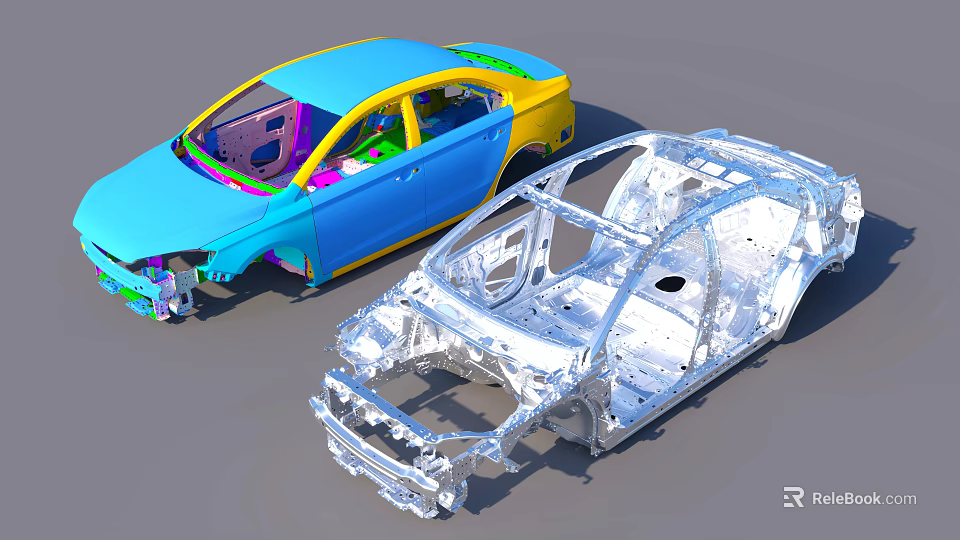 Car Body Frame 3D Model With Interior Components And Vehicle Structure 3d model 