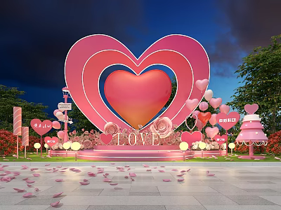 Romantic Outdoor Photo Spot With Giant Pink Heart And LOVE Letters Decorations 3d model
