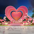Romantic Outdoor Photo Spot With Giant Pink Heart And LOVE Letters Decorations