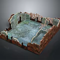 Building Structure Model Featuring Unfinished Brick Walls Wooden Frames And Foundation