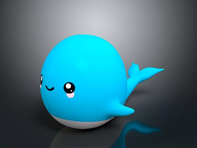 Cute Blue Cartoon Whale Character Plush Toy With Smiling Face Design 3d model