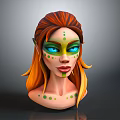 Elf Fantasy Character with Orange Yellow Hair Green Face Paint Blue Eyes and Pointed Ears
