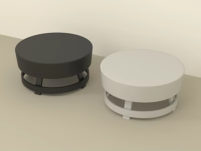 Two Round Black And White Stools With Simple Minimalist Base Design 3d model
