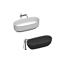 White Suspended and Black Freestanding Bathtub with Modern Faucet and Sleek Design