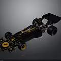 Black Classic Race Car With Gold Accents And Aerodynamic Rear Wing Design