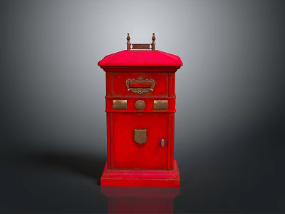 Traditional Red Postbox Design With Brass Decorative Elements And Vintage Styling 3d model