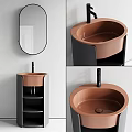 Elegant Modern Bathroom Washbasin Design With Copper Colored Basin Black Stand And Mirror