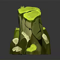Garden Landscape Design Featuring Natural Green Rock Formation And Small Stones