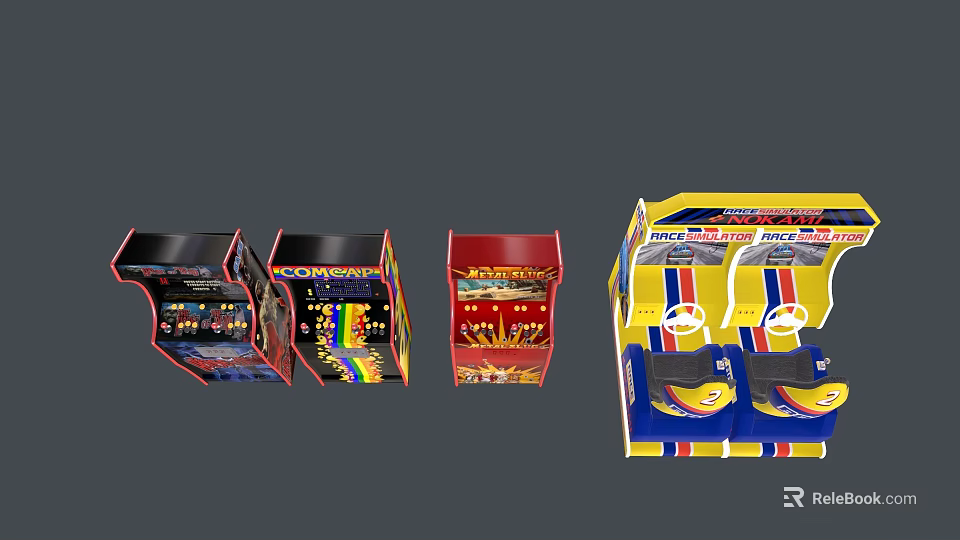 Vibrant Retro Arcade Entertainment Appliances With Classic Gaming Machines And Colorful Designs 3d model 