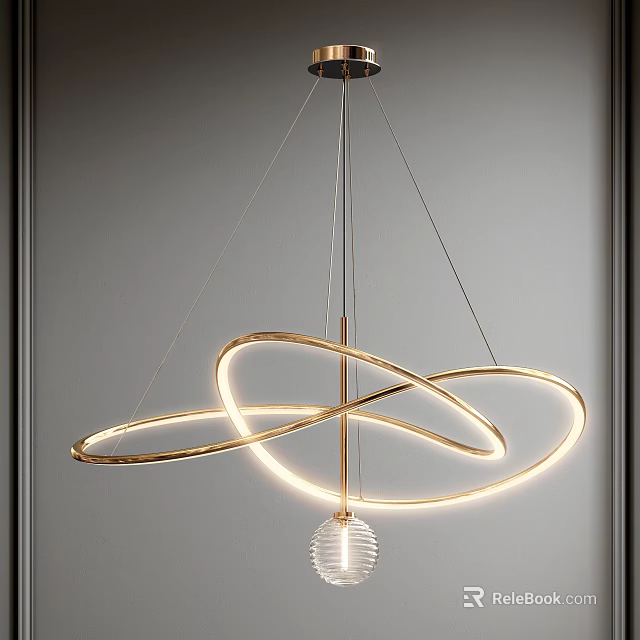 Modern Gold Circular Chandelier With Intertwined Rings And LED Lighting 3d model 