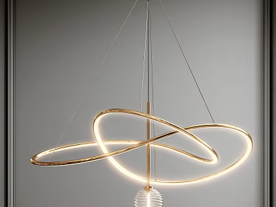 Modern Gold Circular Chandelier With Intertwined Rings And LED Lighting 3d model