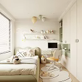 Bright Kids Room Interior With Bed Desk Chair Toy Shelf And Balloon Decorations