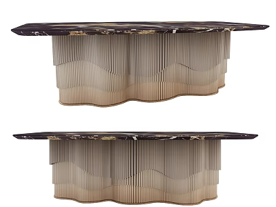 Elegant Modern Dining Table With Dark Marble Top And Light Ribbed Base 3d model