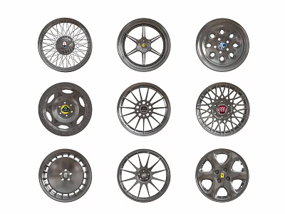 Stylish Modern Wall Decor with Nine Various Designed Automotive Wheel Rims 3d model