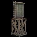 Vintage Metal Water Tower Structure With Wooden Support And Ladder
