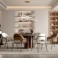 Modern Restaurant Interior Featuring Open Kitchen Dining Table And Pendant Light 3d model