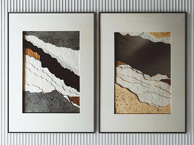 Two Framed Abstract Artworks With Textured Wavy Patterns In Gray White Brown And Beige 3d model