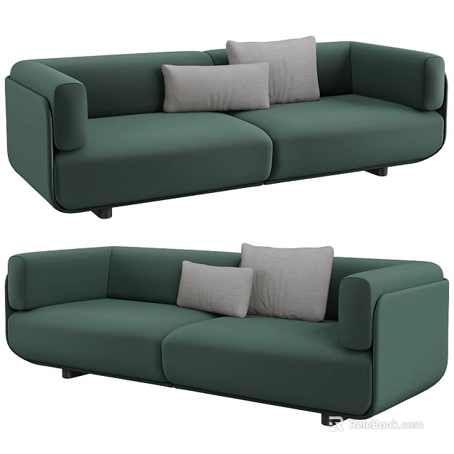 Green Multi Seater Sofa with Light Gray Pillows Modern Comfortable Upholstered Design 3d model